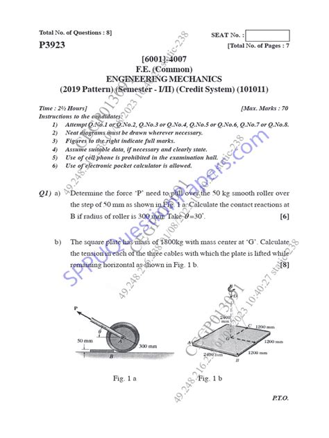 engineering mechanics paper pattern for first year PDF