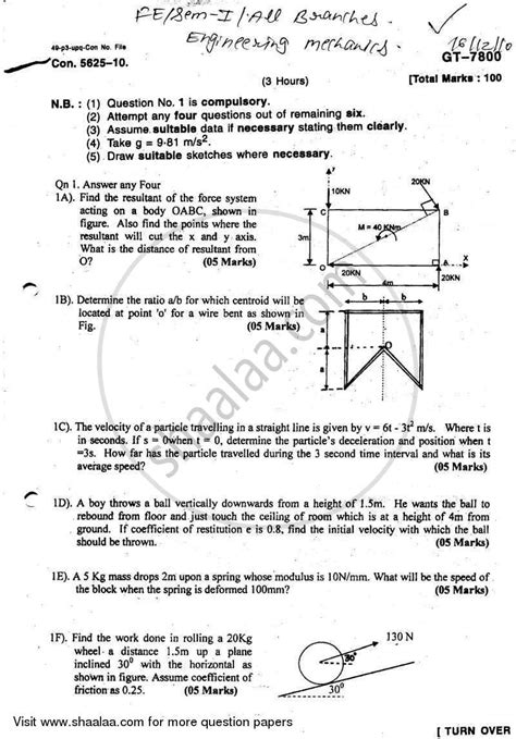 engineering mechanics question paper 1st semester Kindle Editon