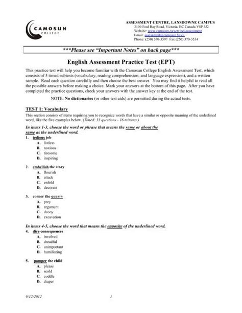english assessment practice test ept camosun college pdf Reader