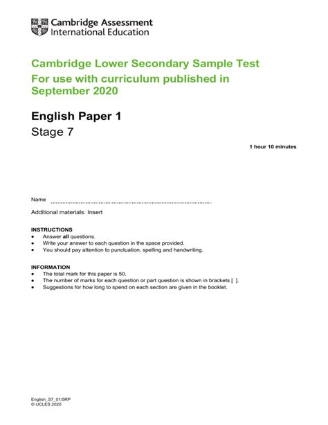 english sample test paper Doc