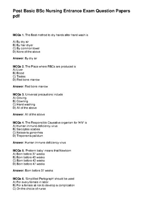 entrance exam question paper post basic nursing Reader