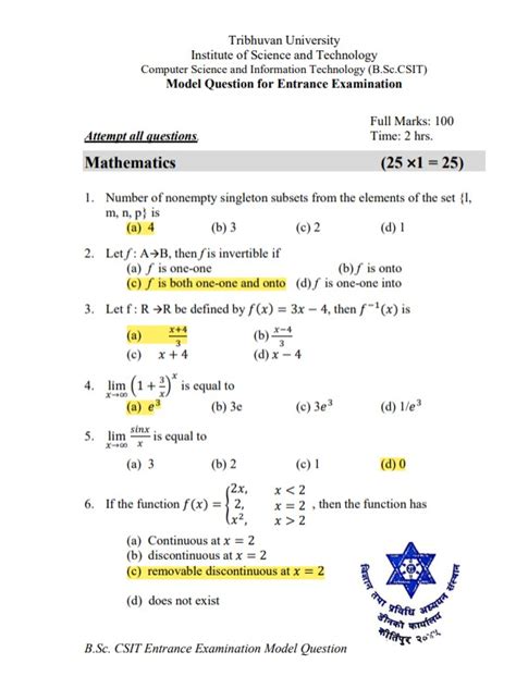 entrance model question of bsc csit of patan multiple campus Doc