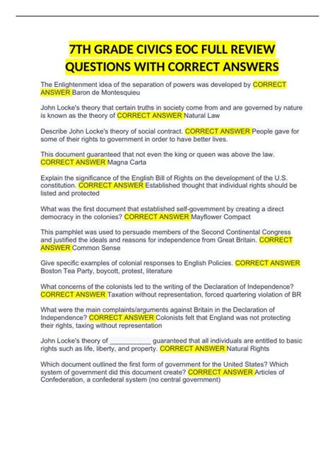 eoc 7th grade civics study guide answers PDF