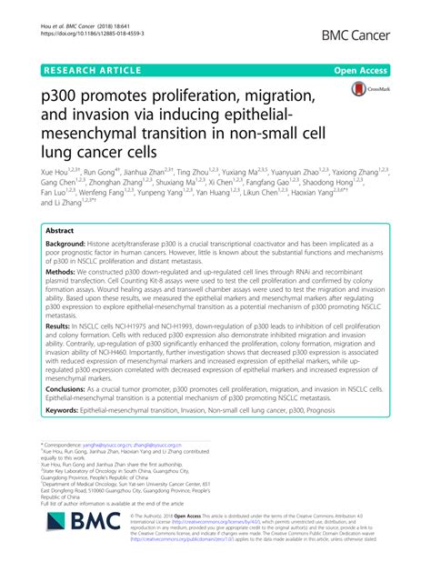 epithelial mesenchymal transition promotes proliferation non small Kindle Editon