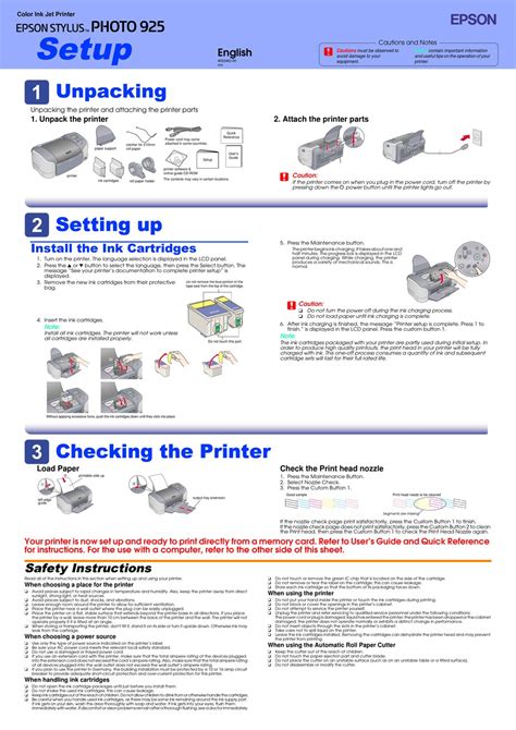 epson stylus photo 925 quick manual reference user guide Kindle Editon