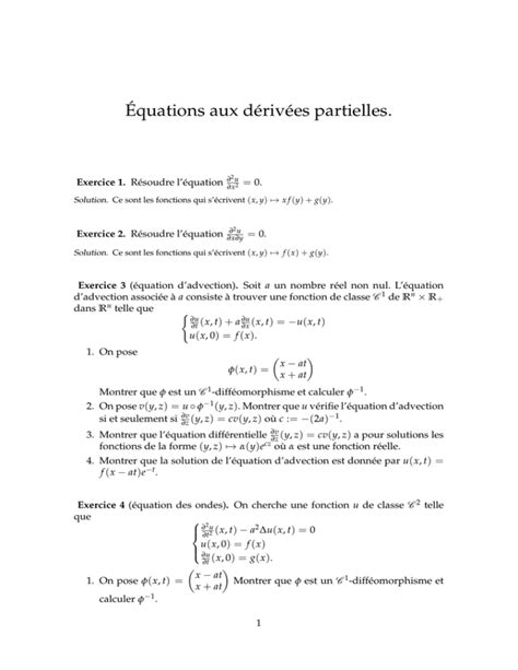 equations aux d riv es partielles exercices PDF