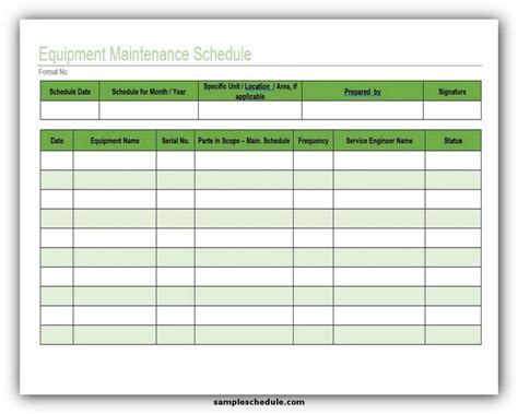 equipment maintenance schedule template Reader