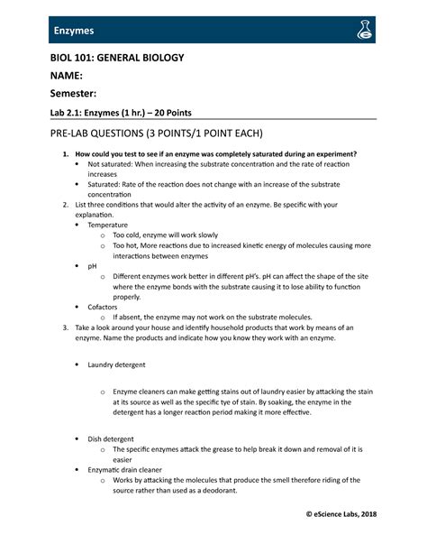 escience labs biology enzyme lab answers Doc