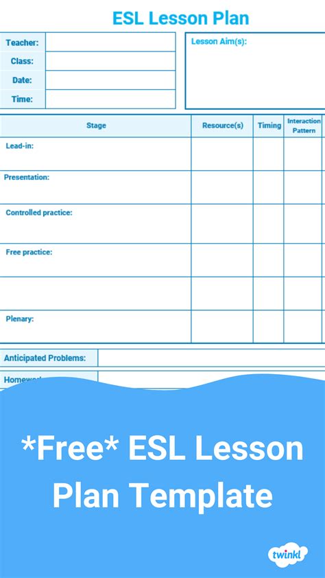 esl lesson plan template