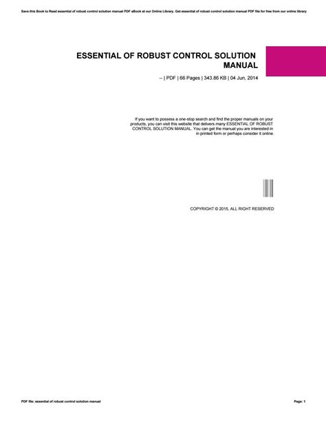 essential of robust control solution manual Epub
