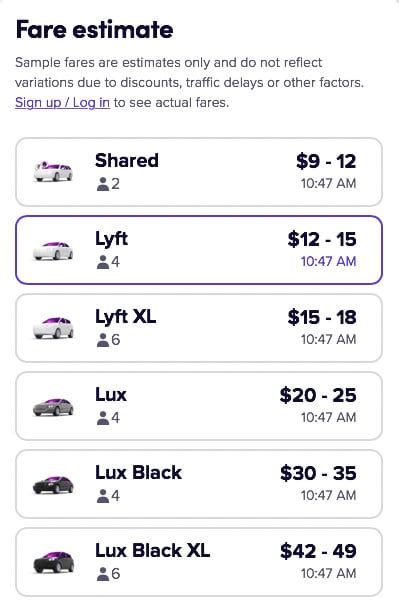 estimated cost for lyft