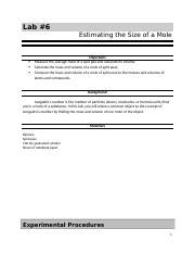 estimating the size of a mole lab answers Doc