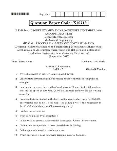 estimation and costing question paper Reader