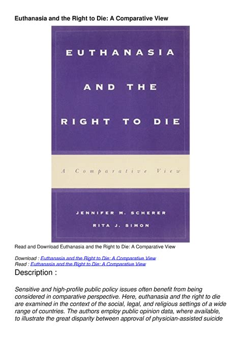 euthanasia and the right to die a comparative view Kindle Editon