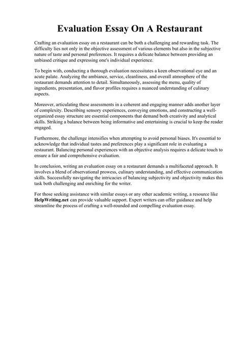 evaluation paper on a restaurant Doc