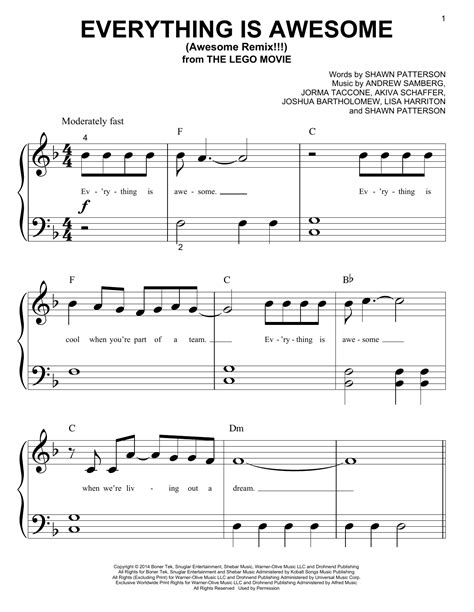 everything is awesome from the lego movie five finger piano sheet PDF