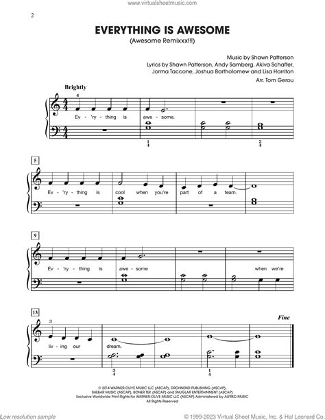 everything is awesome from the lego movie five finger piano sheet PDF