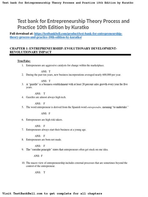 exam questions entrepreneurship theory process and practice Doc