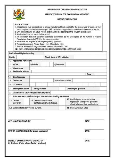 examination assistant application forms mpumalanga Doc
