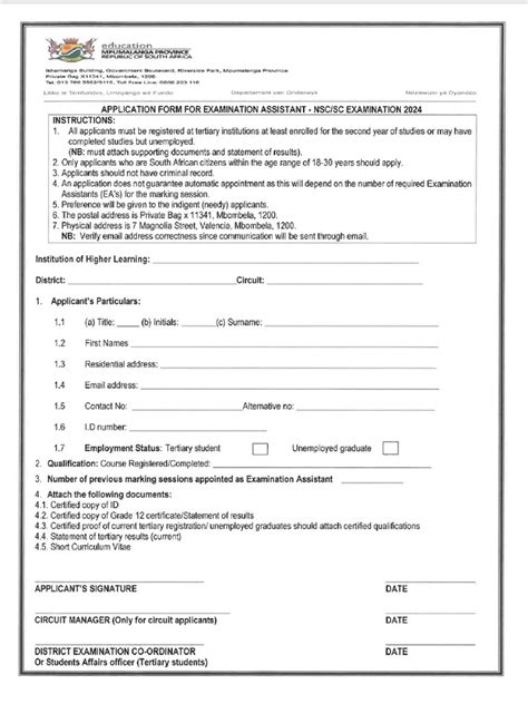 examination assistant application forms mpumalanga Doc