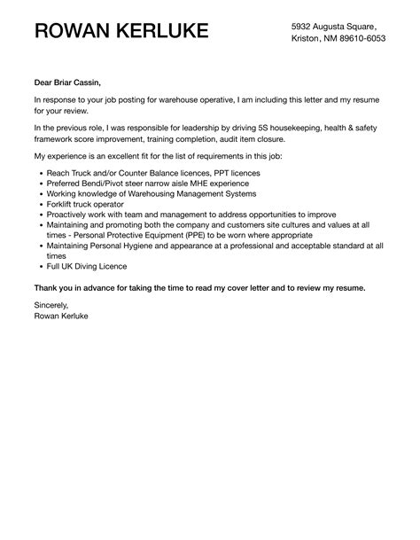 example for cover letter for warehouse operative pdf Ebook Epub