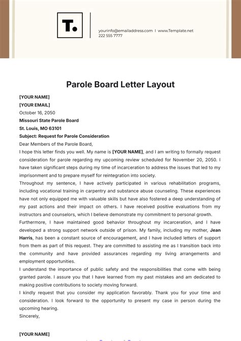 example letter to parole board Reader