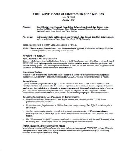 example of board of directors minutes Reader