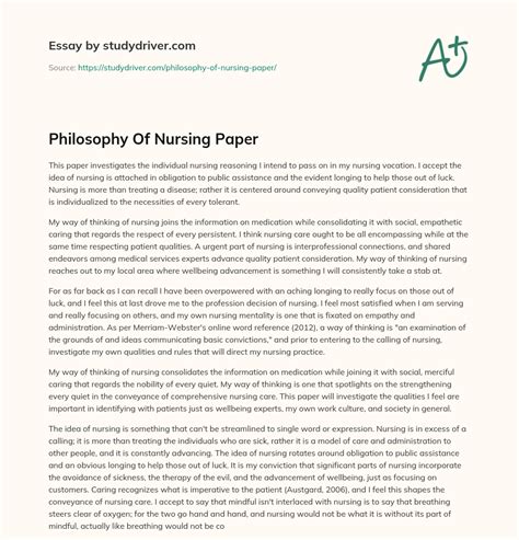 example of nursing philosophy paper Reader