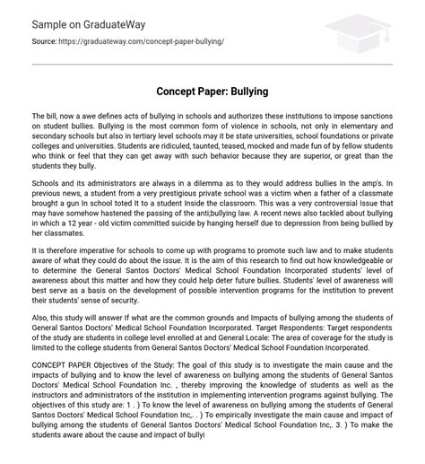 example paper on bullying Reader