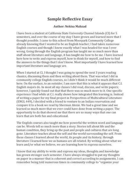 examples of a reflection paper Reader