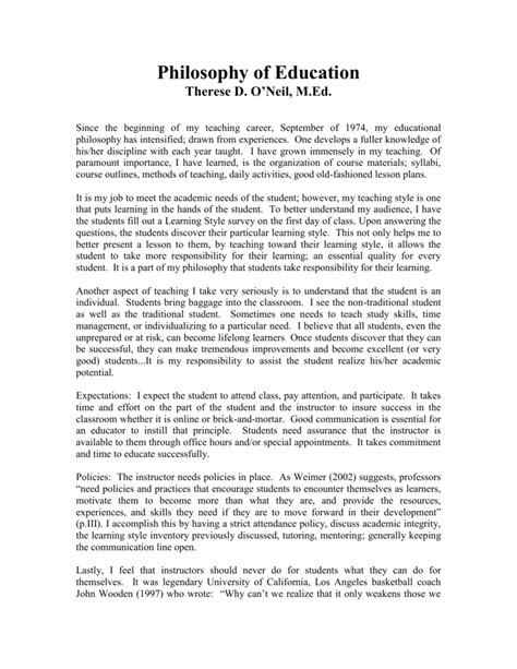 examples of educational philosophy papers PDF