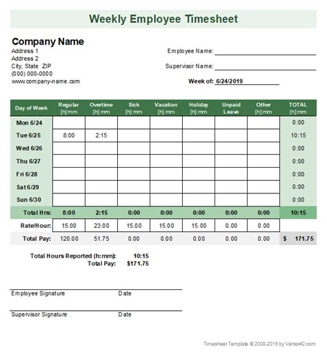 Excel Weekly Timesheet Template
