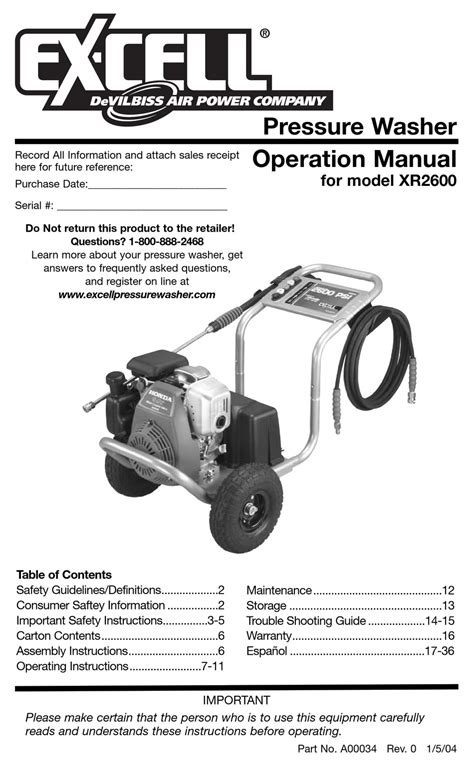 excell pressure washer engine manual PDF