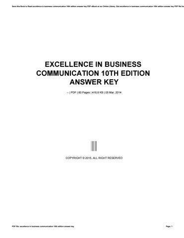 excellence in business communication 10th edition answer key Epub