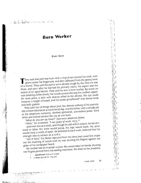 excerpt from born worker by gary soto Reader