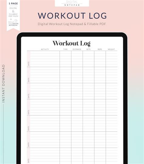 exercise journal weekly workout diary PDF