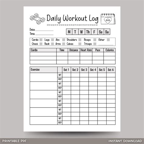 exercise journal weekly workout diary PDF