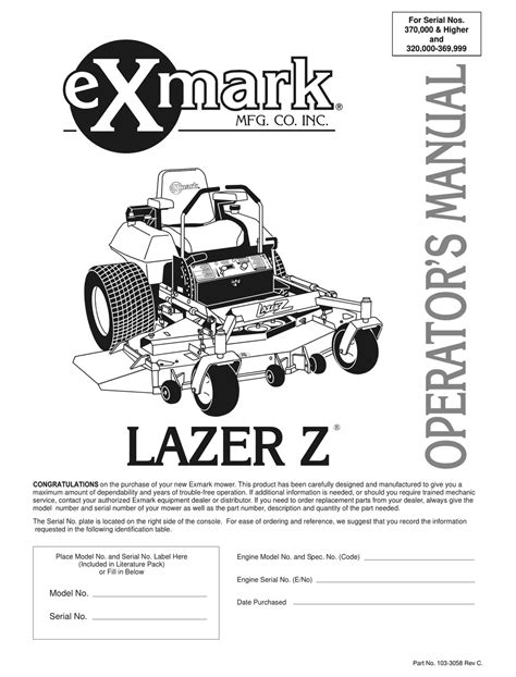 exmark laser z owners manuals free download Doc