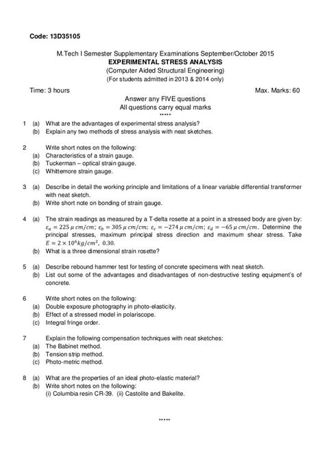 experimental stress analysis previous year question paper Reader