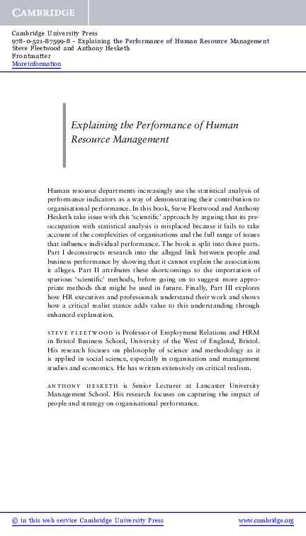 explaining the performance of human resource management Kindle Editon