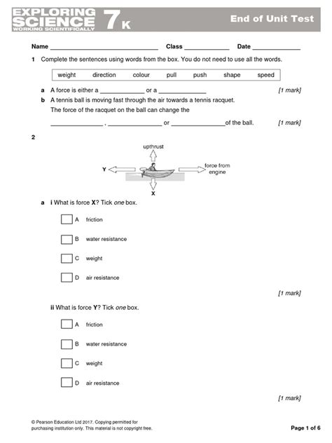 exploring science 7 end of unit test 7k Reader