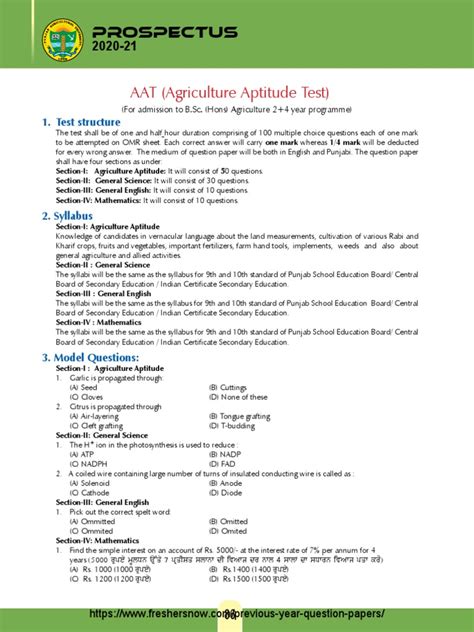 export agriculture aptitude test papers PDF