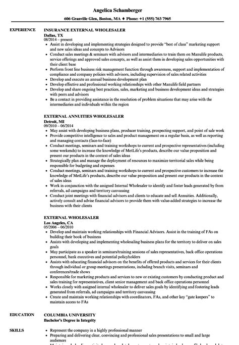 external wholesaler investment résumé