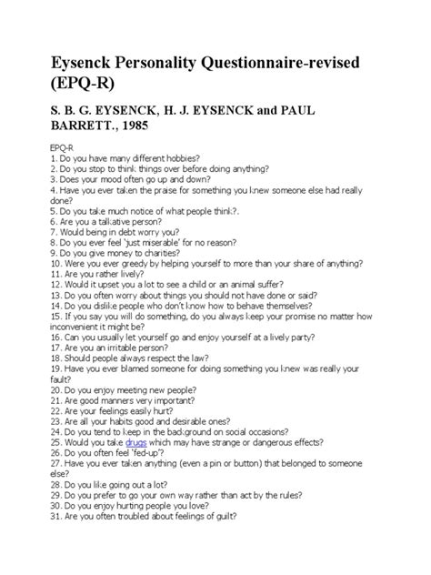 eysenck personality questionnaire manual PDF