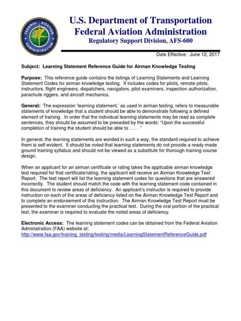 faa learning statement reference guide PDF