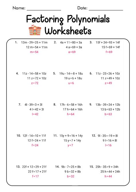 factoring polynomial worksheets with answers Doc