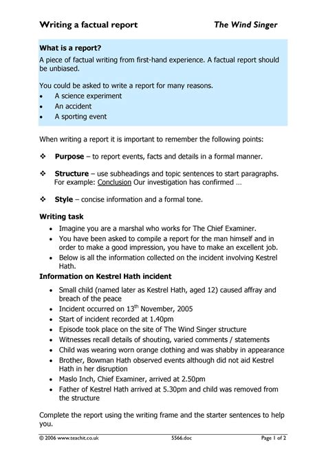 factual report writing for kids template Doc