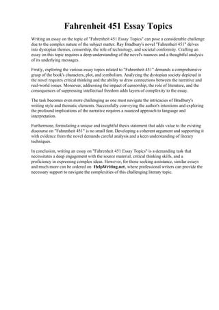 fahrenheit 451 research paper topics Doc