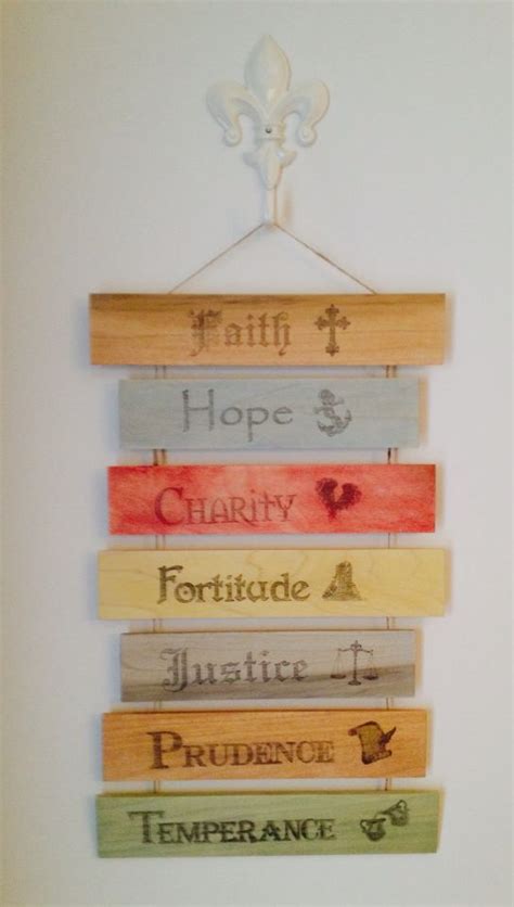 faith, hope, charity, fortitude, justice, temperance, and prudence