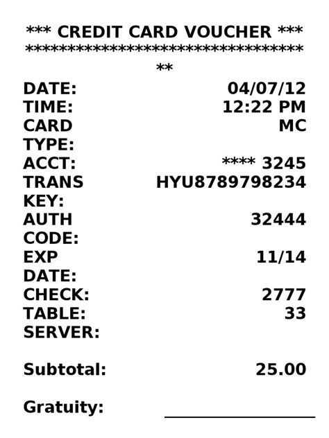 fake credit card receipt template pdf Doc